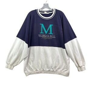 Genoa Michigan Bell Telephone Sweatshirt Mens XL Blue White Vintage Colorblock